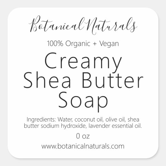 Beurre de karité bio savon fait maison Étiquettes (Devant)