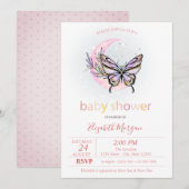 Beurre de lune Baby shower pointillé Invitation (Devant / Derrière)