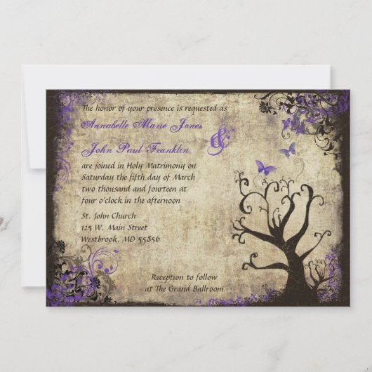 Beurre et Arbre Vintage Mariage Invitation (Devant)