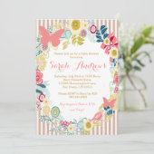 Beurre Floral rose Baby shower invitation fille (Debout devant)
