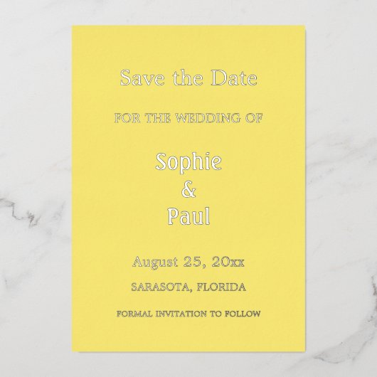 Beurre Jaune Enregistrer la date Foil Invitation (Recto)