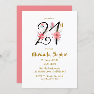 Beurre mignon Floral 21e anniversaire Invitations