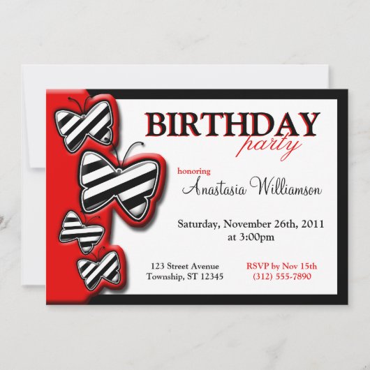 Beurre noir et blanc rouge Invitations d'anniversa (Devant)