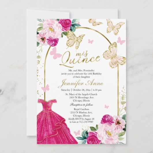 Beurre Quince Invitations Bilingue Rose Chaud (Devant)