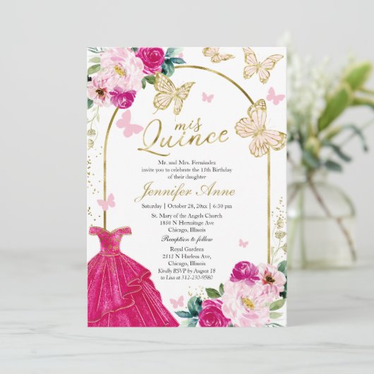 Beurre Quince Invitations Bilingue Rose Chaud (Debout devant)