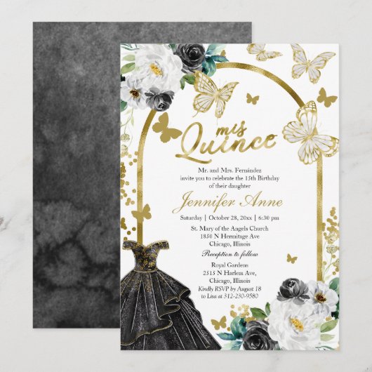 Beurre Quince Invitations Floral Robe Noire (Devant / Derrière)
