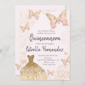 Beurre rose et or Quinceanera Invitation (Devant / Derrière)