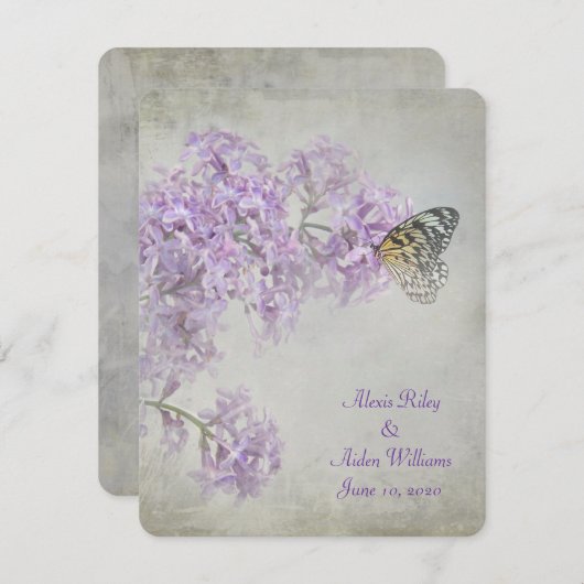 Beurre sur Lilacs invitation de mariage (Devant / Derrière)