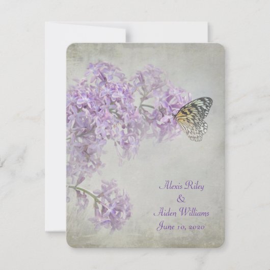 Beurre sur Lilacs invitation de mariage (Devant)
