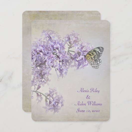 Beurre sur Lilacs invitation de mariage (Devant / Derrière)