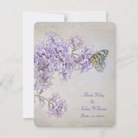 Beurre sur Lilacs invitation de mariage (Devant)