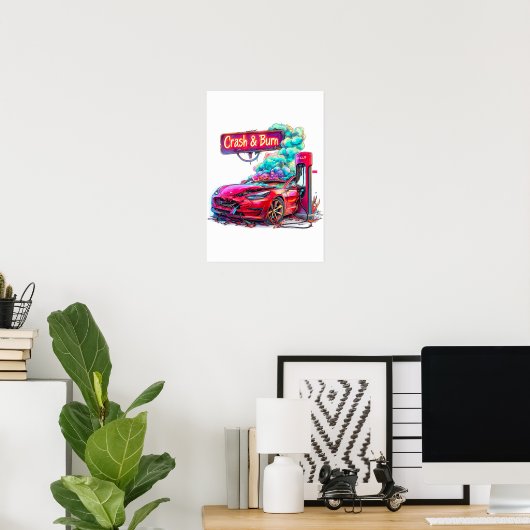 Beurs Crash & Burn, EV Elon Musk bijv. Poster (Thuiskantoor)