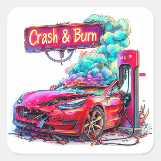 Beurs Crash & Burn, EV Elon Musk bijv. Vierkante Sticker (Voorkant)