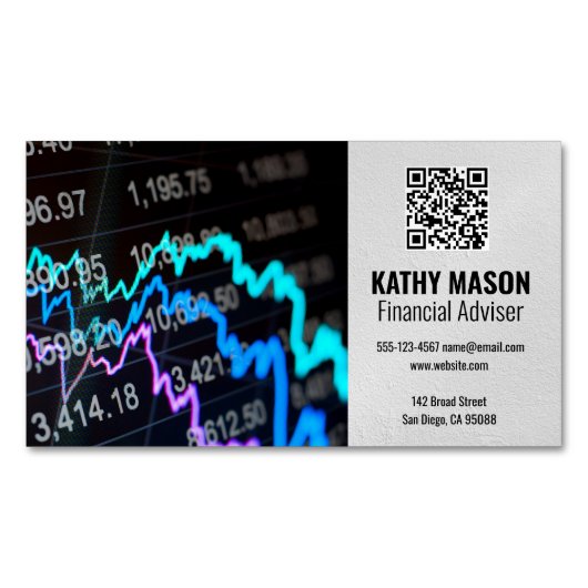 beursgrafiek | Finance Logo QR-code Magnetisch Visitekaartje (Voorkant)