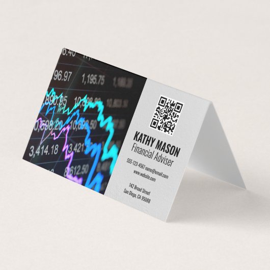 beursgrafiek | Finance Logo QR-code Visitekaartjes (Voorkant)