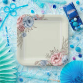 Bevallig roze en blauw bloemig vierkant trouwfeest papieren bordje (Feest)