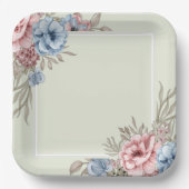 Bevallig roze en blauw bloemig vierkant trouwfeest papieren bordje (Voorkant)