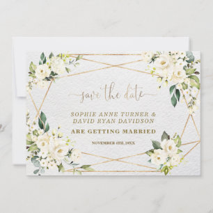 Bevallige Aquarel Witte Bloem Gouden Bruiloft Save The Date