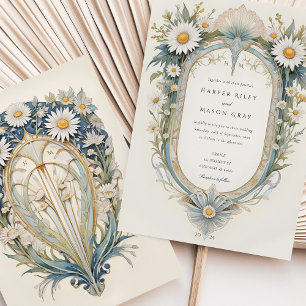 Bevallige Art Nouveau Daisy Bloemige Bruiloft Kaart