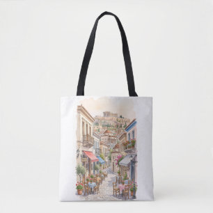 Bevallige Athene Griekenland Straat Watercolor Draagtas