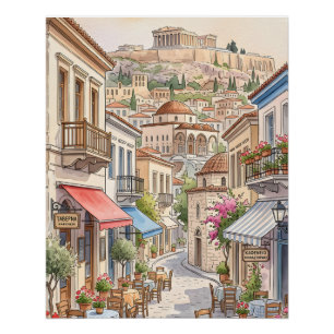 Bevallige Athene Griekenland Straat Watercolor Perfect Poster