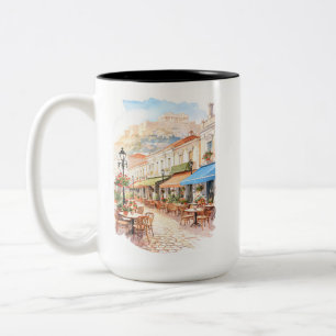 Bevallige Athene Griekenland Straat Watercolor Tweekleurige Koffiemok