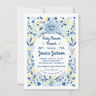 Bevallige baby shower brunch uitnodiging blauw