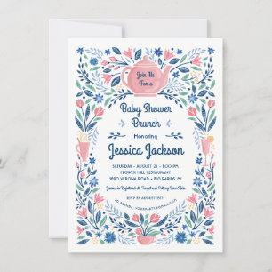 Bevallige baby shower brunch uitnodiging roze