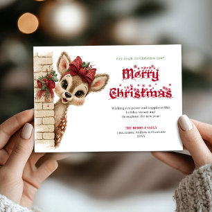 Bevallige babyree Kerstkaart met cartoon