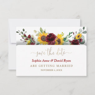 Bevallige Burgundy Bloemige Zonnebloemen Bruiloft Save The Date
