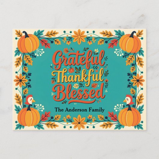 Bevallige Dankbare Gezegende Folk Art Briefkaart (Voorkant)