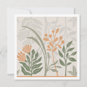Bevallige Folk Botanische Groene en Oranje Kunstka Kaart