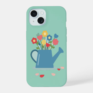 Bevallige gietkan met heldere lentebloemen iPhone 15 hoesje