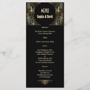 Bevallige Gouden Art Deco Pauwen Huwelijksmenu Menu
