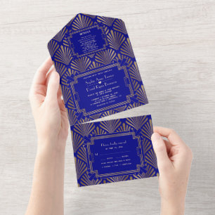 Bevallige Gouden Great Gatsby Bruiloft Roaring 20s All In One Uitnodiging