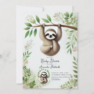 Bevallige Hanging Sloth Baby Shower Uitnodiging