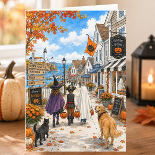 Bevallige herfst kuststad Happy Halloween kaart