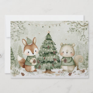 Bevallige kerstboom met dieren Kerstmis Feestdagenkaart