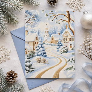 Bevallige Kerstkaart van een Besneeuwd Dorp