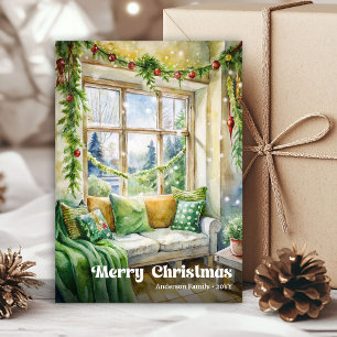 Bevallige kerstscène kaart klassieke rood groen