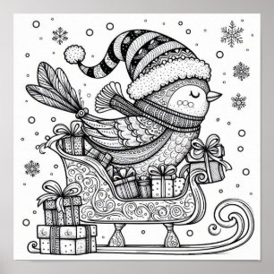 Bevallige Kerstvogel Reis Kleurplaat Poster