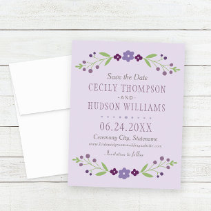 Bevallige lavendel bloemenslingers bruiloft save the date