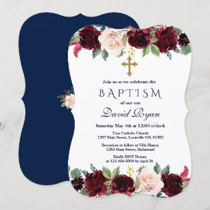 Bevallige Merlot Navy Blauwe Bloemen Doop Kaart