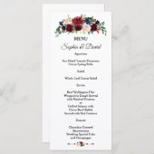 Bevallige Merlot Navy Blauwe Bloemige Trouwmenu Menu (Voorkant / Achterkant)