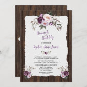 Bevallige paarse roze bloem houten schuur bruidsdo kaart (Voorkant / Achterkant)