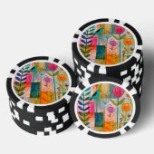 Bevallige Patchwork Blauwe Vogelweide Poker Chips (Opstapeling)
