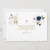 Bevallige Roze Blau Gouden Bloemen Tweeling Doop Bedankkaart (Achterkant)