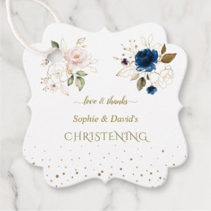 Bevallige Roze Blauwe Gouden Bloemen Tweeling Doop Bedankjes Labels