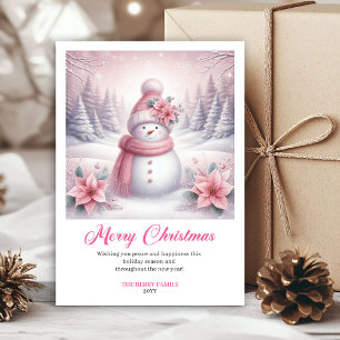 Bevallige Roze Winter Scene Bewerkbare Kerst Feestdagenkaart