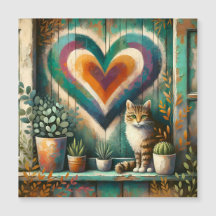 Bevallige Rustieke Kat Hart Teal, Amber & Crème